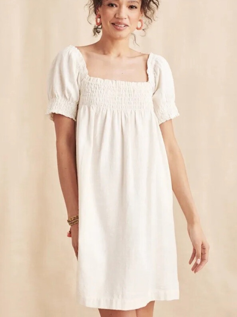 Faherty Ramona smocked babydoll organic cotton dress Size Medium